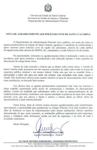 Nota de Agradecimento aos Policiais Civis de Santa Catarina